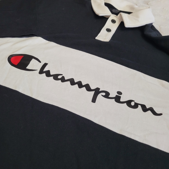 Champions Mens Size XL Black and White Middleweight Rugby Polo Script Logo - Picture 4 of 8